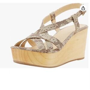 Cordani Calzature Women Snake Skin Wood Block Wedge Sandals Sz. 40/Sz.9 Us beige
